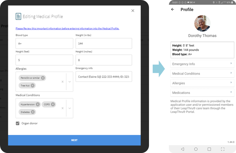 Remotely Manage Medical Profile Which Syncs to Phone